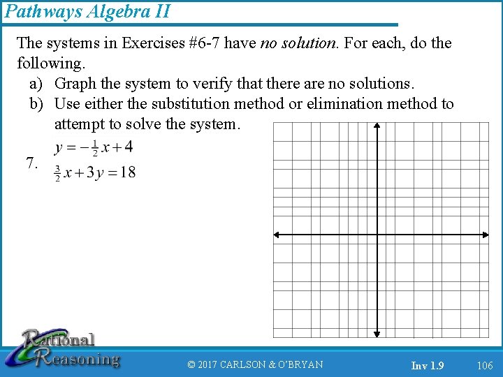 Pathways Algebra II The systems in Exercises #6 -7 have no solution. For each,