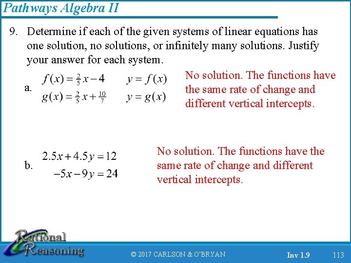 Pathways Algebra II 9. Determine if each of the given systems of linear equations