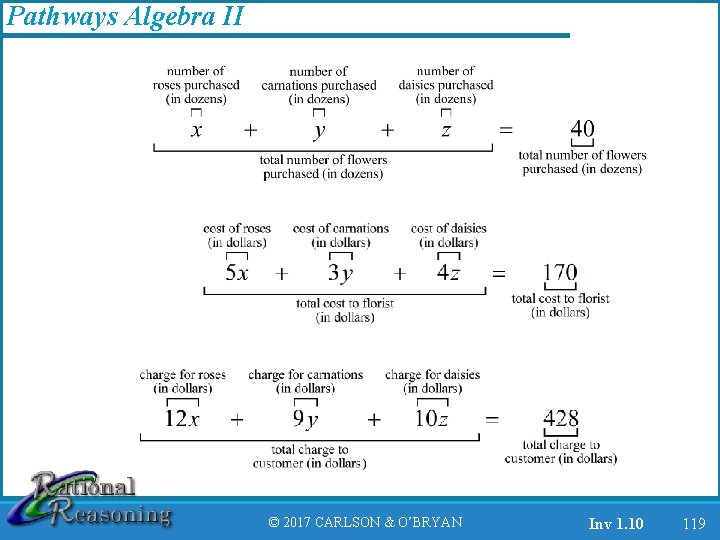 Pathways Algebra II © 2017 CARLSON & O’BRYAN Inv 1. 10 119 