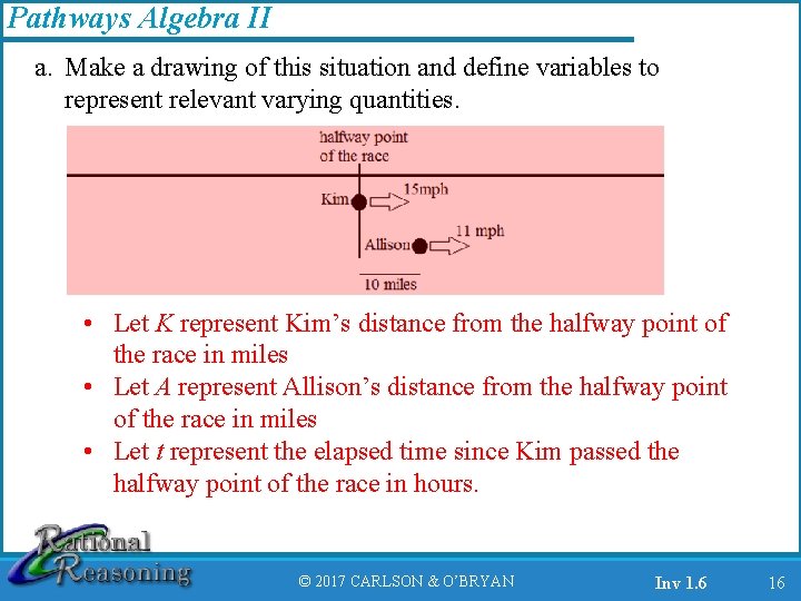 Pathways Algebra II a. Make a drawing of this situation and define variables to