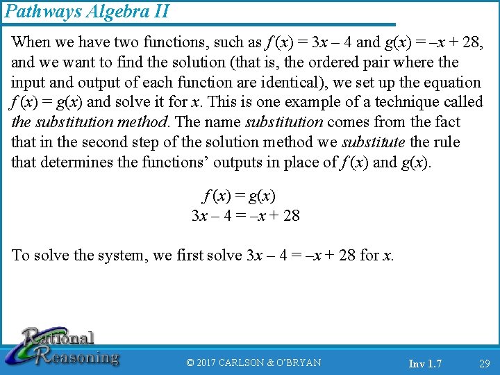 Pathways Algebra II When we have two functions, such as f (x) = 3