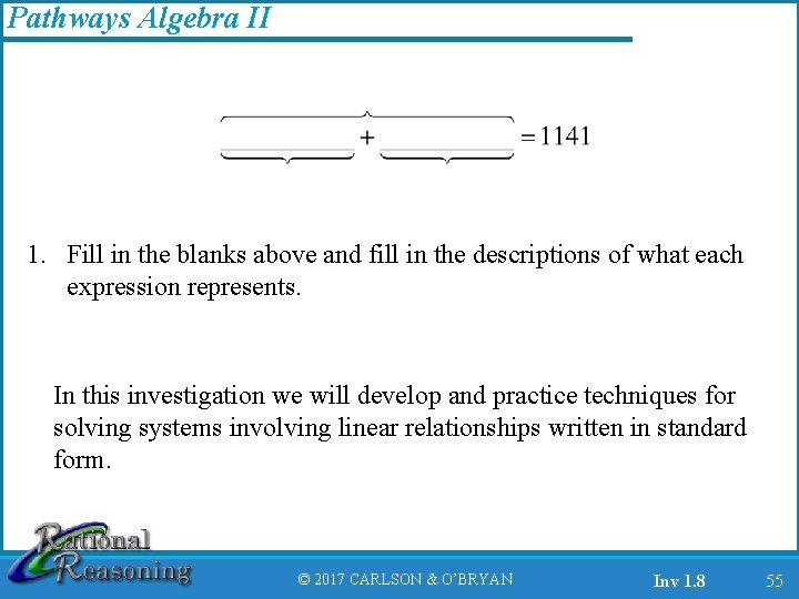 Pathways Algebra II 1. Fill in the blanks above and fill in the descriptions