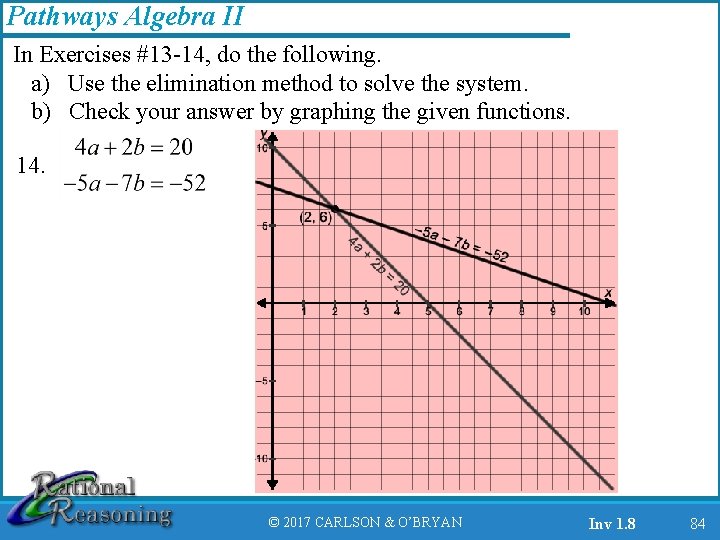 Pathways Algebra II In Exercises #13 -14, do the following. a) Use the elimination