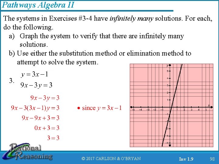 Pathways Algebra II The systems in Exercises #3 -4 have infinitely many solutions. For
