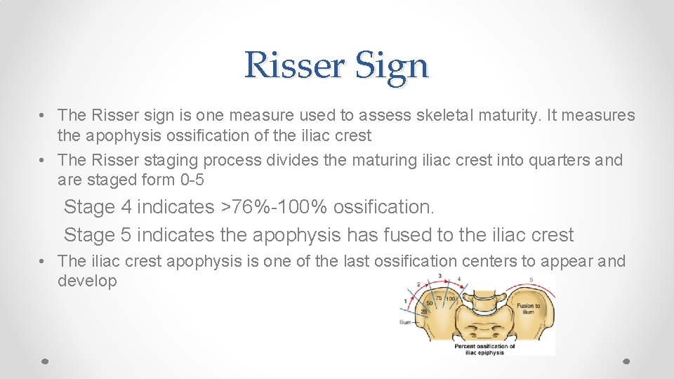 Risser Sign • The Risser sign is one measure used to assess skeletal maturity.