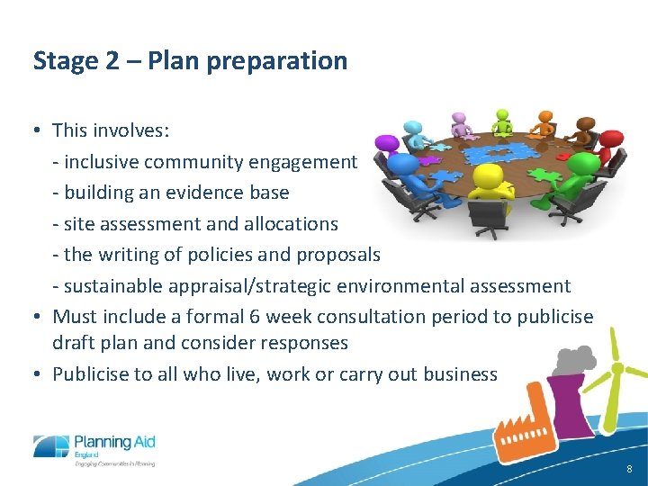 Stage 2 – Plan preparation • This involves: - inclusive community engagement - building