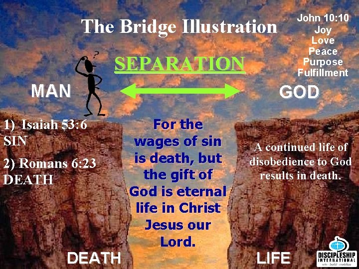 John 10: 10 Joy Love Peace Purpose Fulfillment The Bridge Illustration SEPARATION MAN 1)