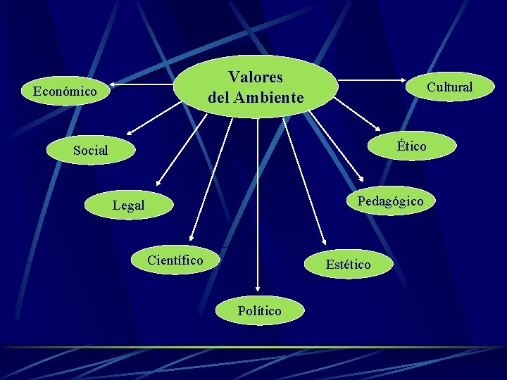 Valores del Ambiente Económico Cultural Ético Social Pedagógico Legal Científico Estético Político 