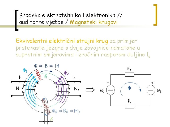 Brodska elektrotehnika i elektronika // auditorne vježbe / Magnetski krugovi Ekvivalentni električni strujni krug