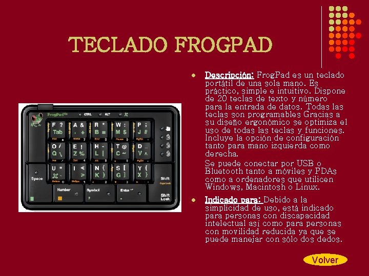 TECLADO FROGPAD l Descripción: Frog. Pad es un teclado portátil de una sola mano.