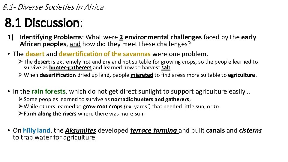 8. 1 - Diverse Societies in Africa 8. 1 Discussion: 1) Identifying Problems: What