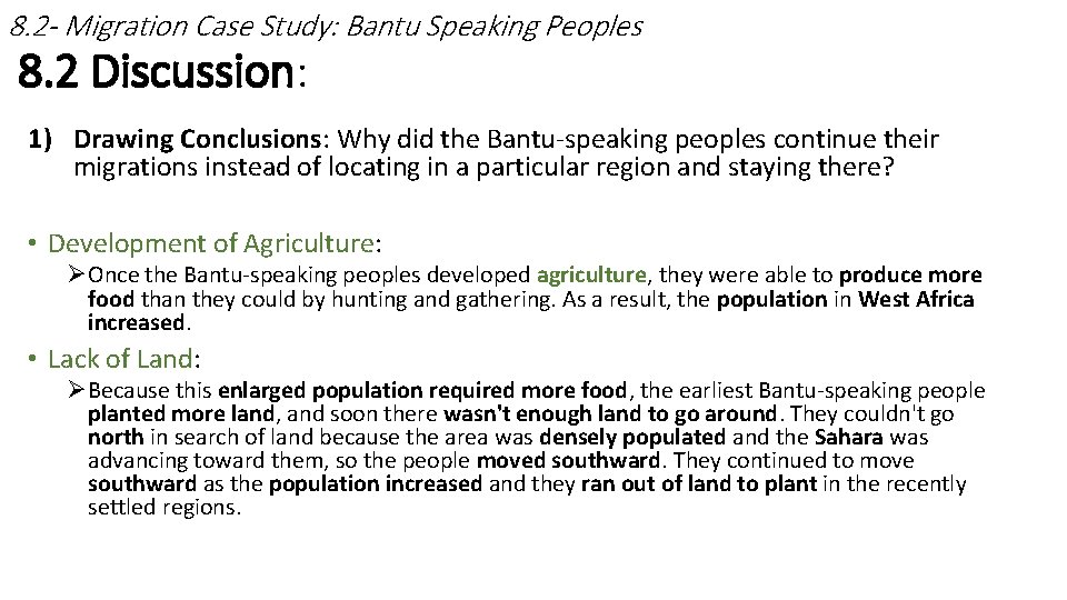 8. 2 - Migration Case Study: Bantu Speaking Peoples 8. 2 Discussion: 1) Drawing