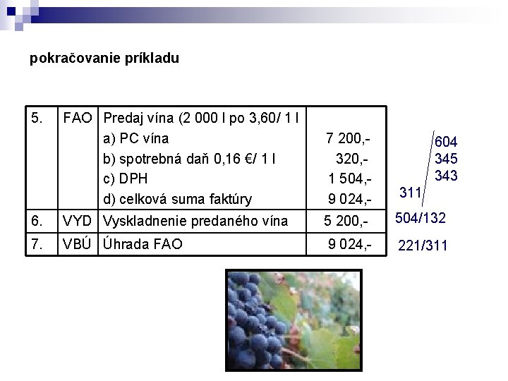 pokračovanie príkladu 5. FAO Predaj vína (2 000 l po 3, 60/ 1 l