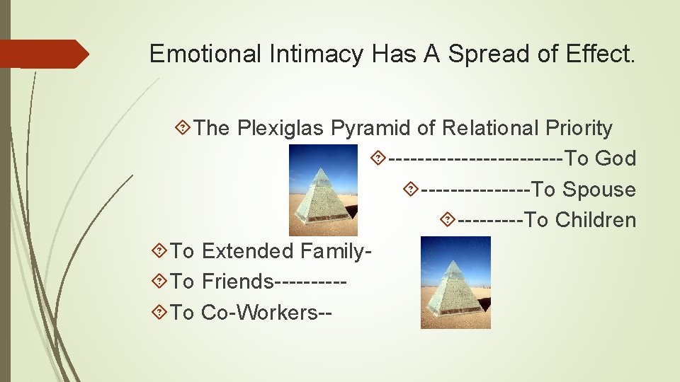 Emotional Intimacy Has A Spread of Effect. The Plexiglas Pyramid of Relational Priority ------------To