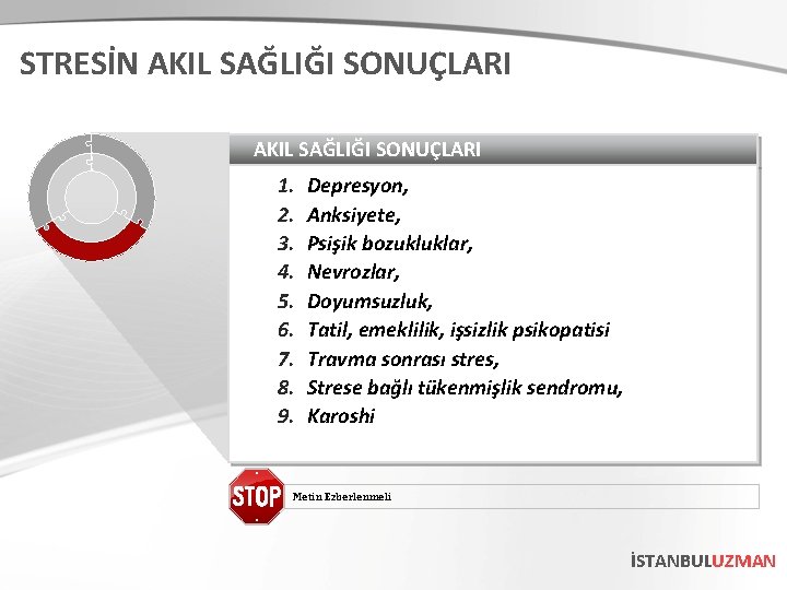 STRESİN AKIL SAĞLIĞI SONUÇLARI 1. 2. 3. 4. 5. 6. 7. 8. 9. Depresyon,