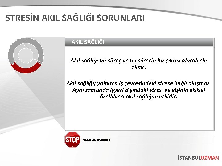 STRESİN AKIL SAĞLIĞI SORUNLARI AKIL SAĞLIĞI Akıl sağlığı bir süreç ve bu sürecin bir