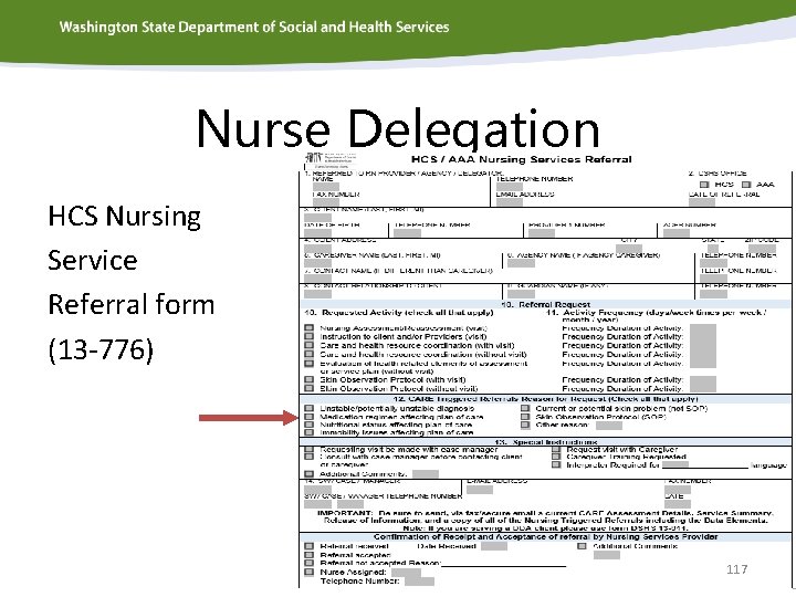 Nurse Delegation HCS Nursing Service Referral form (13 -776) 117 