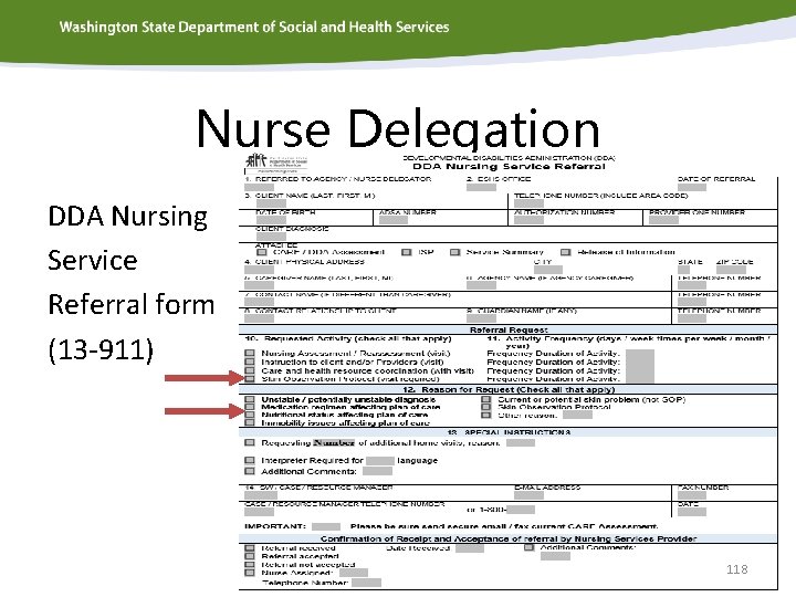 Nurse Delegation DDA Nursing Service Referral form (13 -911) 118 