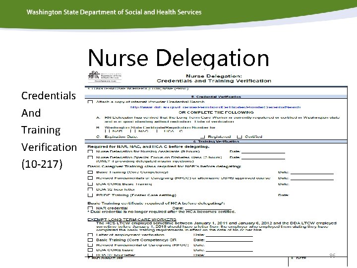 Nurse Delegation Credentials And Training Verification (10 -217) 86 