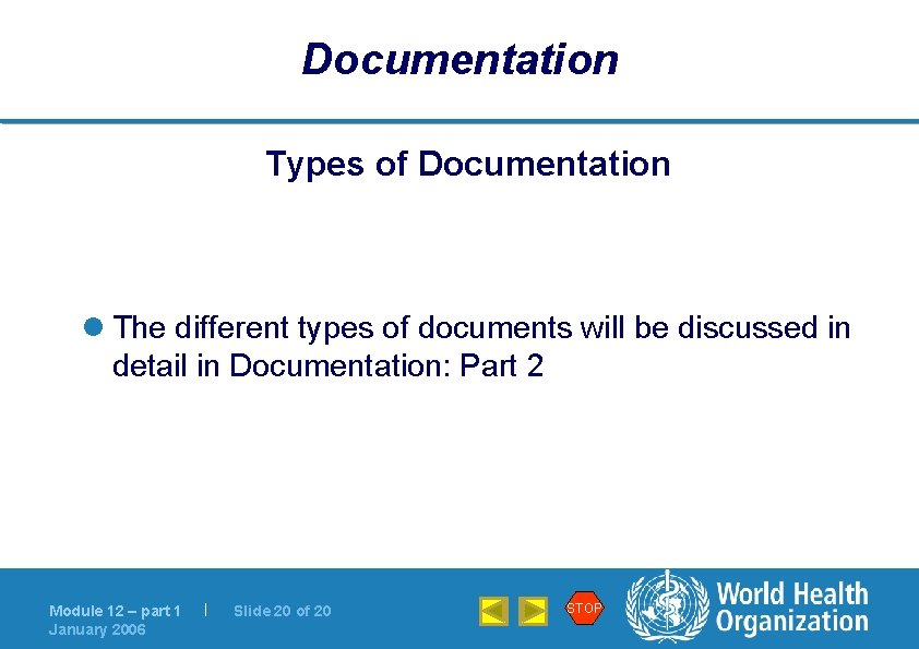 Documentation Types of Documentation l The different types of documents will be discussed in