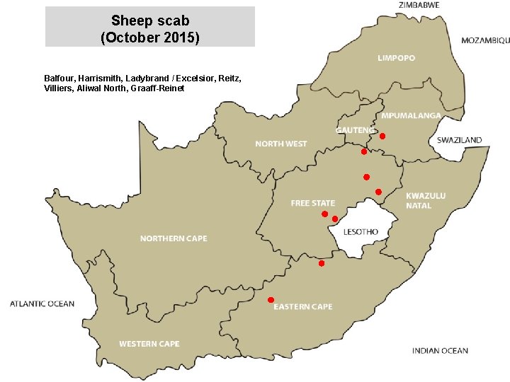 Sheep scab (October 2015) jkccff Balfour, Harrismith, Ladybrand / Excelsior, Reitz, Villiers, Aliwal North,