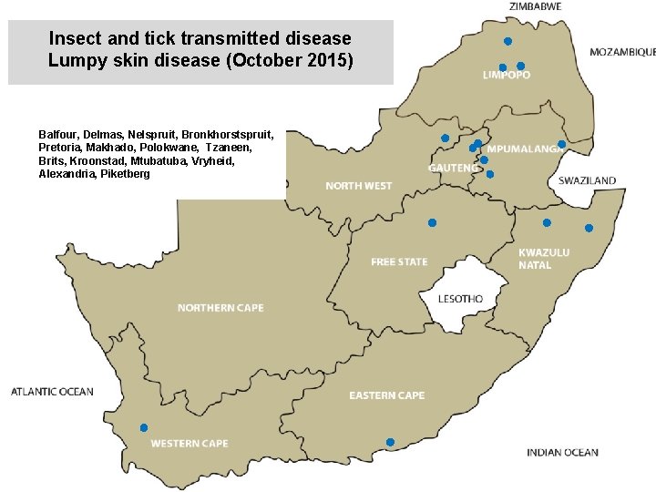 Insect and tick transmitted disease Lumpy skin disease (October 2015) kjkjnmn Balfour, Delmas, Nelspruit,