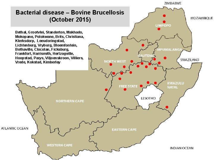 Bacterial disease – Bovine Brucellosis (October 2015) kjkjnmn Bethal, Grootvlei, Standerton, Makhado, Mokopane, Polokwane,