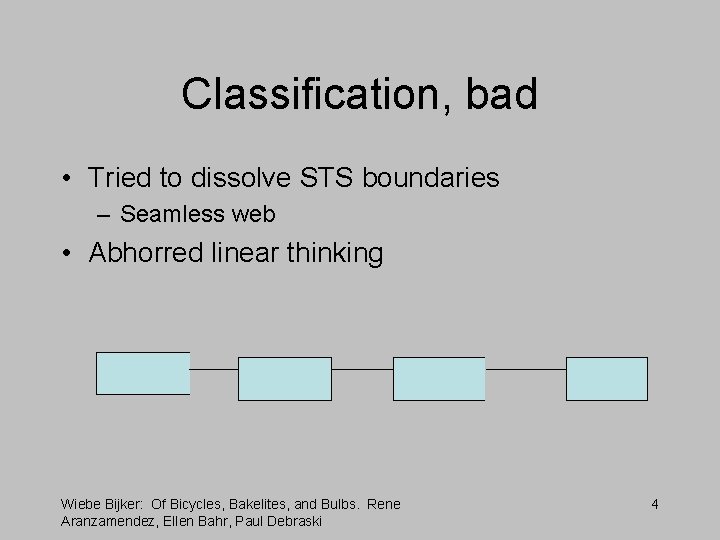 Classification, bad • Tried to dissolve STS boundaries – Seamless web • Abhorred linear