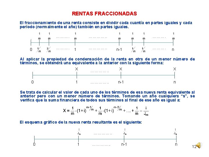 RENTAS FRACCIONADAS El fraccionamiento de una renta consiste en dividir cada cuantía en partes