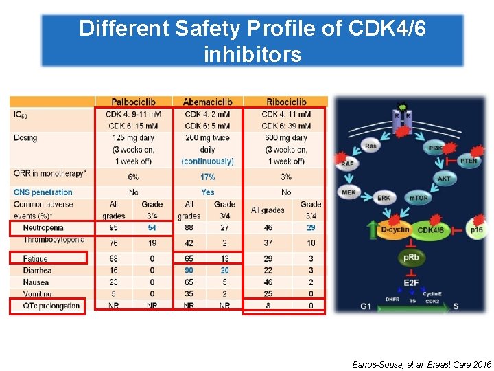 Different Safety Profile of CDK 4/6 inhibitors Barros-Sousa, et al. Breast Care 2016 
