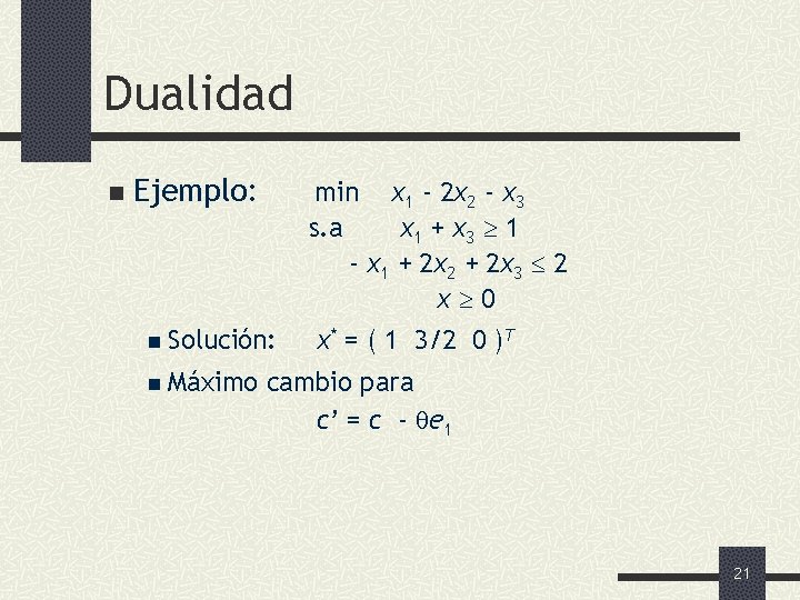 Dualidad n Ejemplo: min x 1 - 2 x 2 - x 3 s.