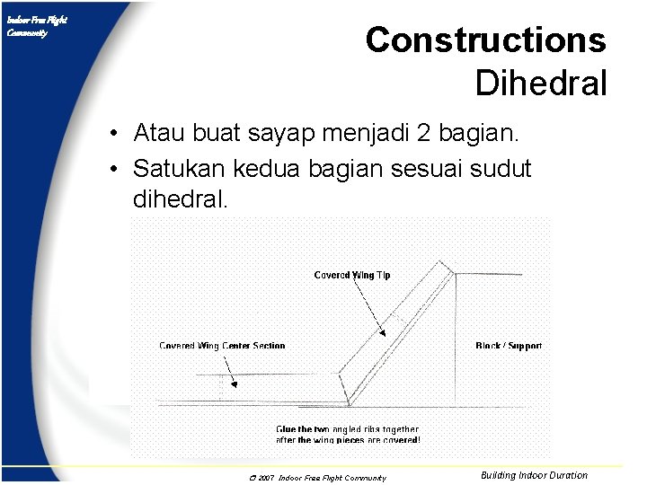 Indoor Free Flight Community Constructions Dihedral • Atau buat sayap menjadi 2 bagian. •