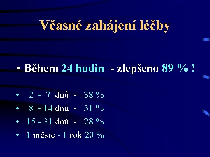 Včasné zahájení léčby • Během 24 hodin - zlepšeno 89 % ! • •