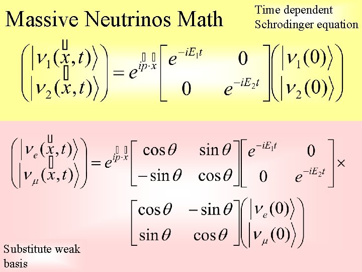 Massive Neutrinos Math Substitute weak basis Time dependent Schrodinger equation 