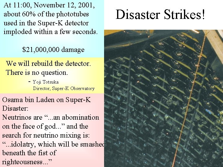 At 11: 00, November 12, 2001, about 60% of the phototubes used in the