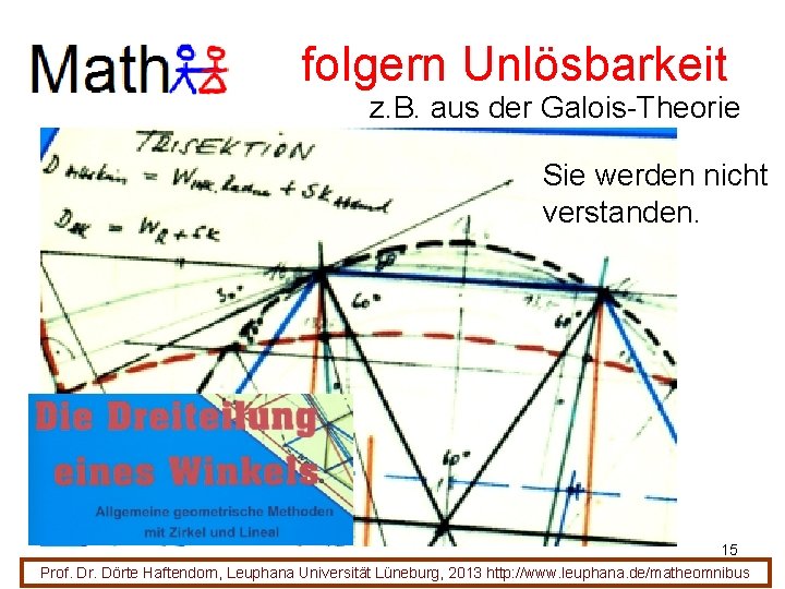 folgern Unlösbarkeit z. B. aus der Galois-Theorie Sie werden nicht verstanden. 15 Prof. Dr.