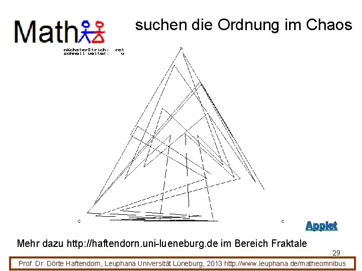 suchen die Ordnung im Chaos Applet Mehr dazu http: //haftendorn. uni-lueneburg. de im Bereich