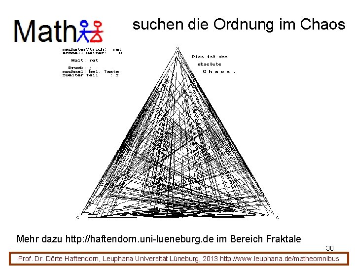 suchen die Ordnung im Chaos Mehr dazu http: //haftendorn. uni-lueneburg. de im Bereich Fraktale