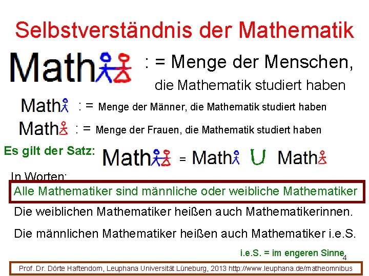 Selbstverständnis der Mathematik : = Menge der Menschen, die Mathematik studiert haben : =