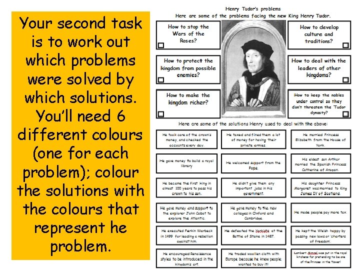 Your second task is to work out which problems were solved by which solutions.