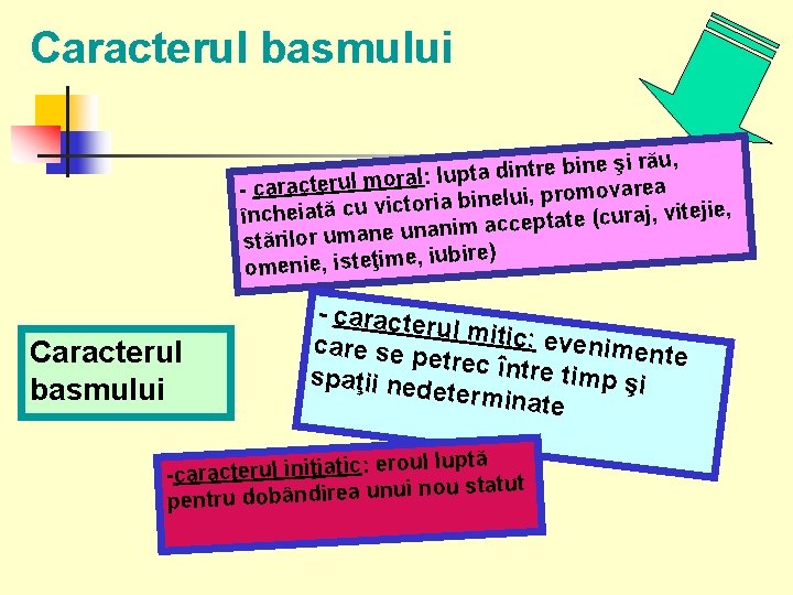 Caracterul basmului i rău, ş e in b e tr in d ta al: