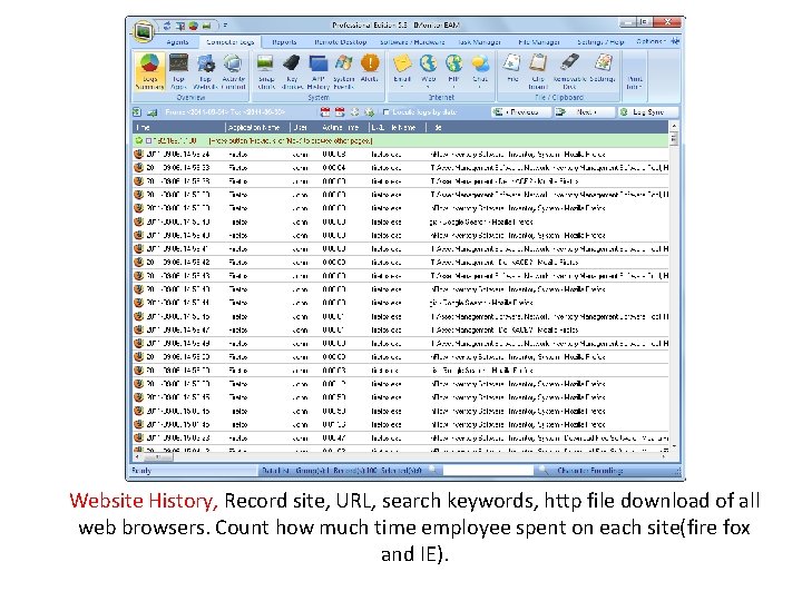 Website History, Record site, URL, search keywords, http file download of all web browsers.