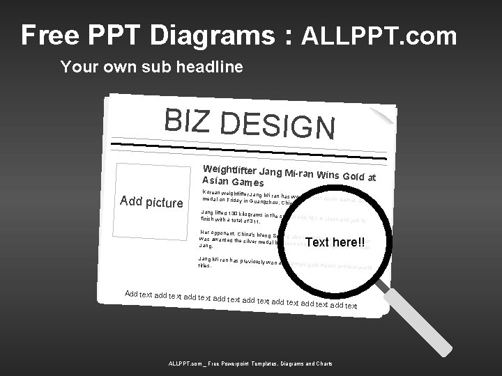 Free PPT Diagrams : ALLPPT. com Your own sub headline BIZ DESIGN Weightlifter Jang