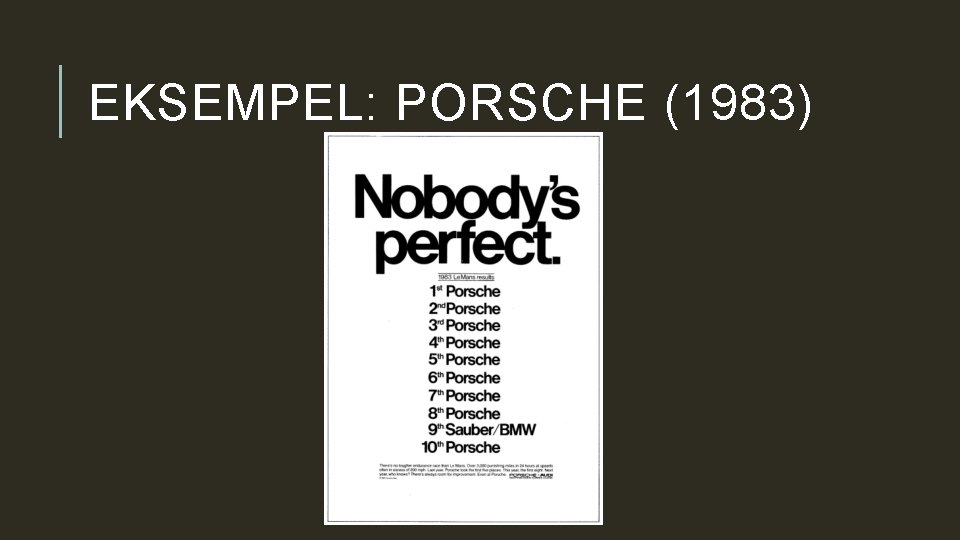 EKSEMPEL: PORSCHE (1983) 