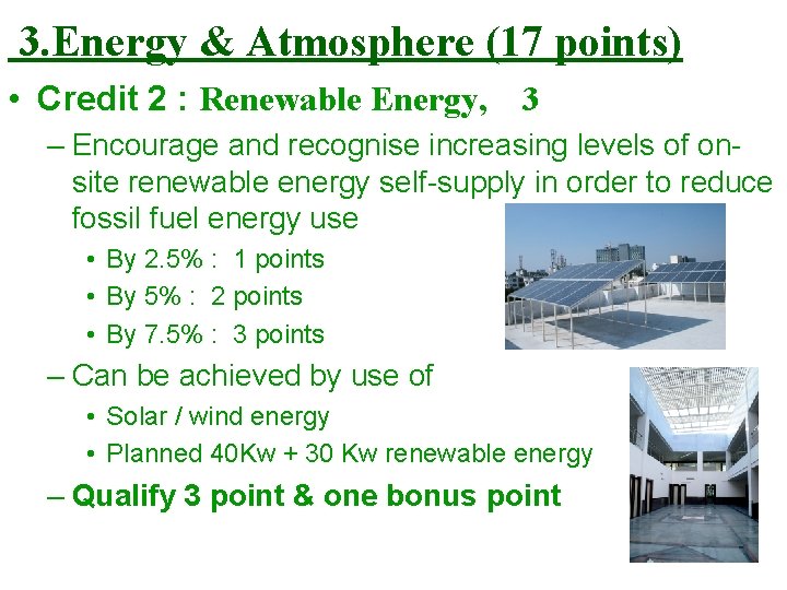 3. Energy & Atmosphere (17 points) • Credit 2 : Renewable Energy, 3 –