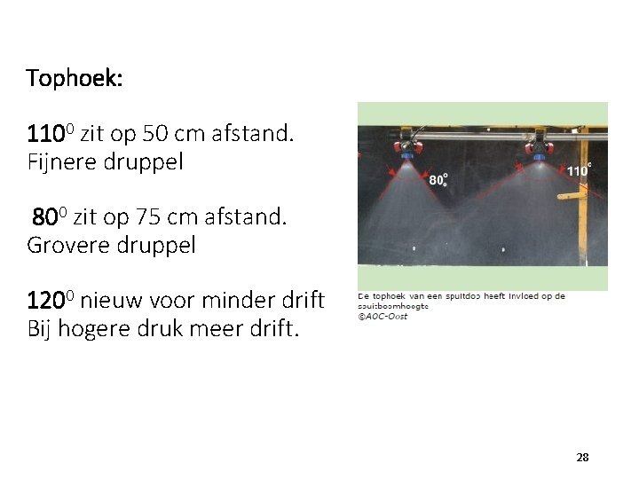 Tophoek: 1100 zit op 50 cm afstand. Fijnere druppel 800 zit op 75 cm