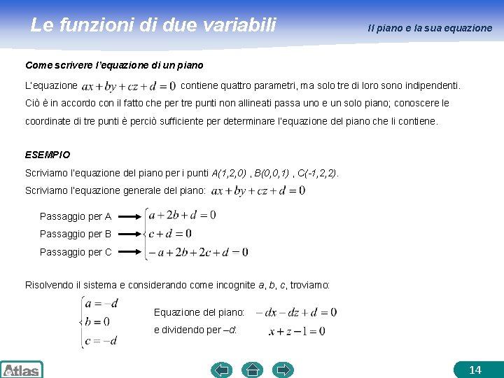 Le funzioni di due variabili Il piano e la sua equazione Come scrivere l’equazione