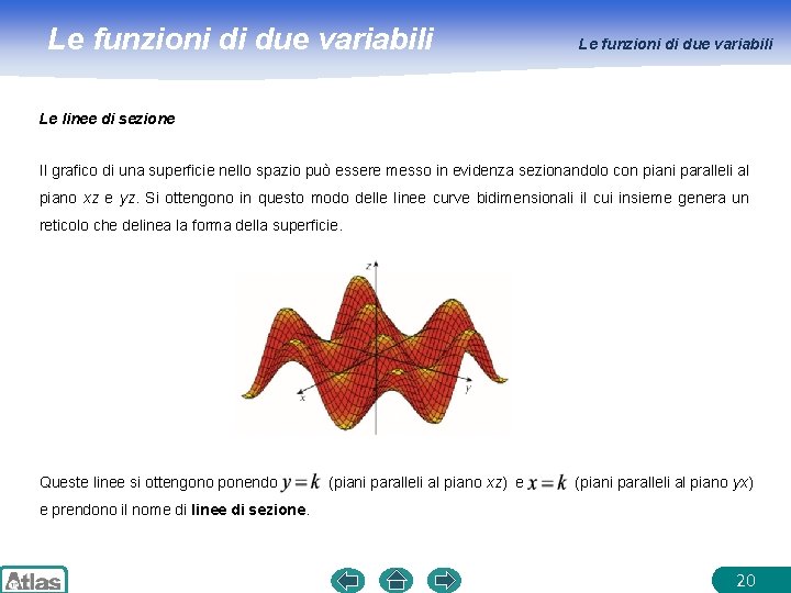 Le funzioni di due variabili Le linee di sezione Il grafico di una superficie