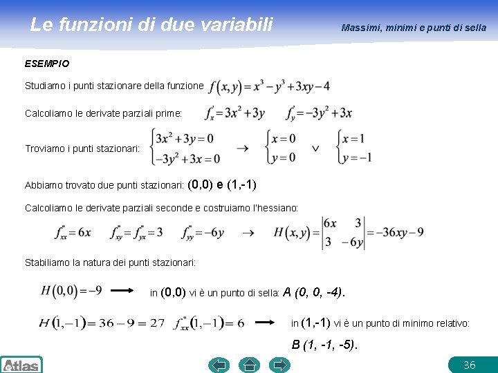 Le funzioni di due variabili Massimi, minimi e punti di sella ESEMPIO Studiamo i