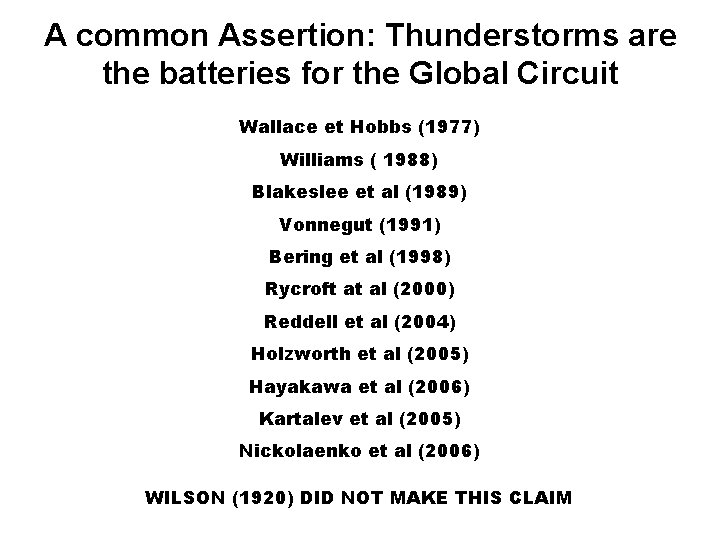 A common Assertion: Thunderstorms are the batteries for the Global Circuit Wallace et Hobbs